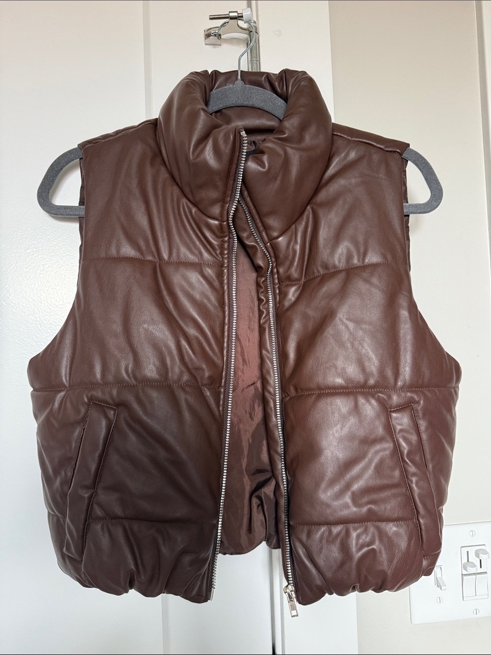 Ambiance Brown Faux Leather Puffer Vest